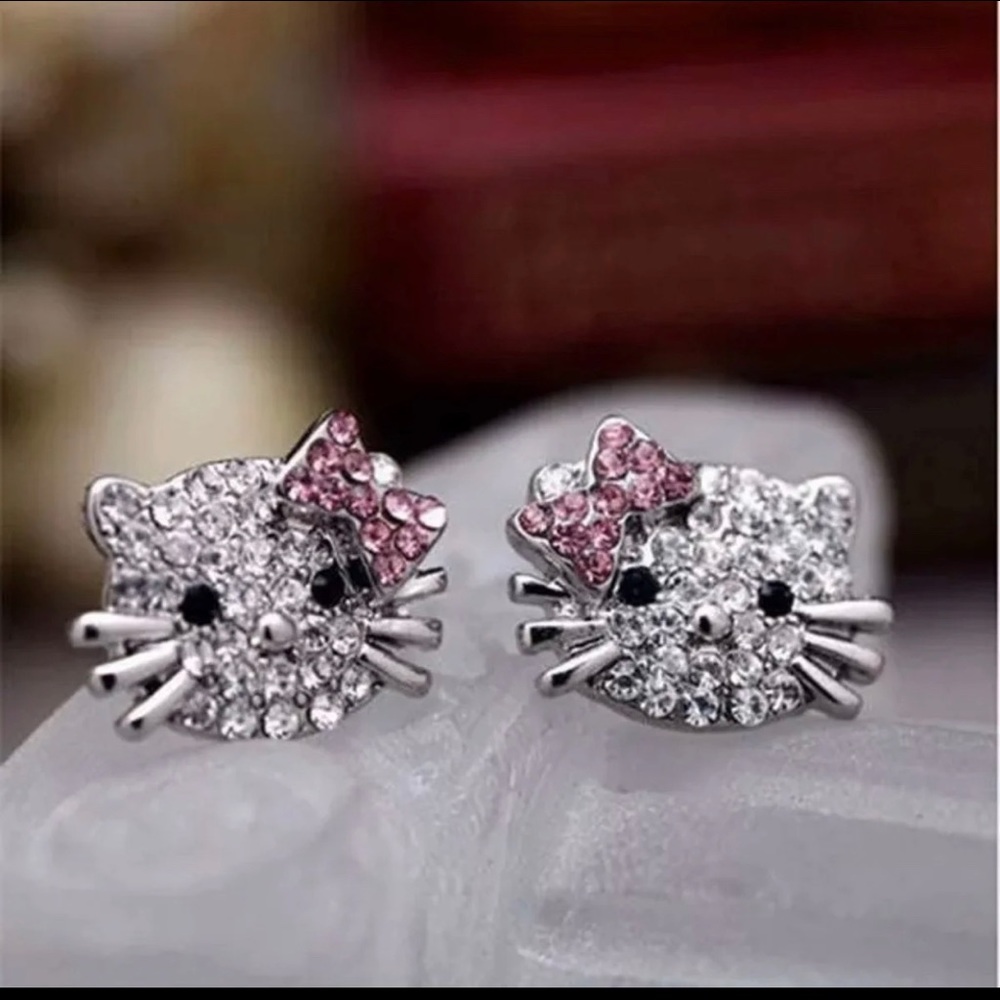 Gold Plated Plated Kitty Rhinestone Earrings
